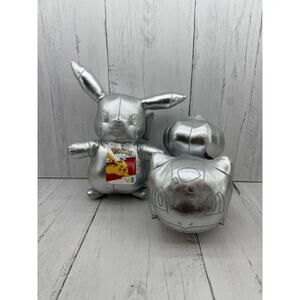 Pokemon Pikachu & Bulbasaur 25th Anniversary Silver 8" Plush NWT Jazwares
